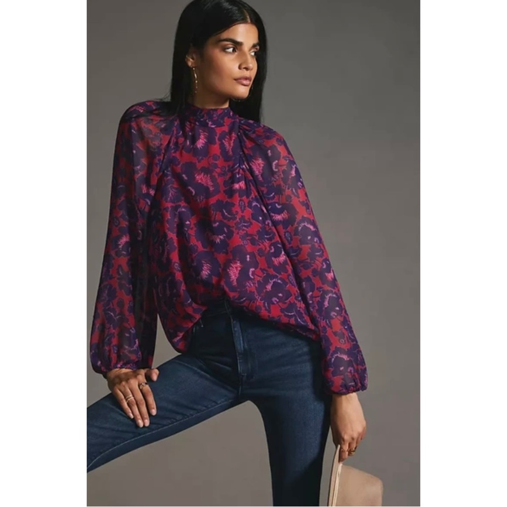 Anthropologie Maeve Floral Balloon Sleeve Blouse Size X-Small